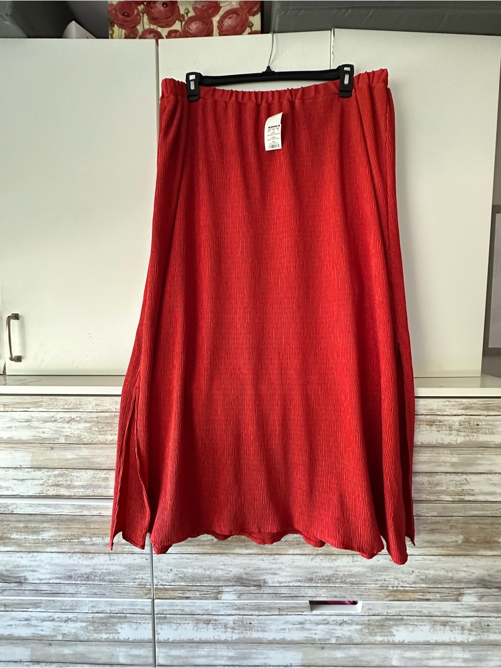 ❤️ Nine West XXL Rusty Red Pleated Maxi Skirt NWT Side Slits Lined